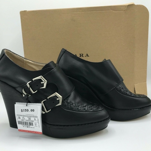 ZARA Woman Loafer Oxford Platform Wedge Blucher - Picture 4 of 10